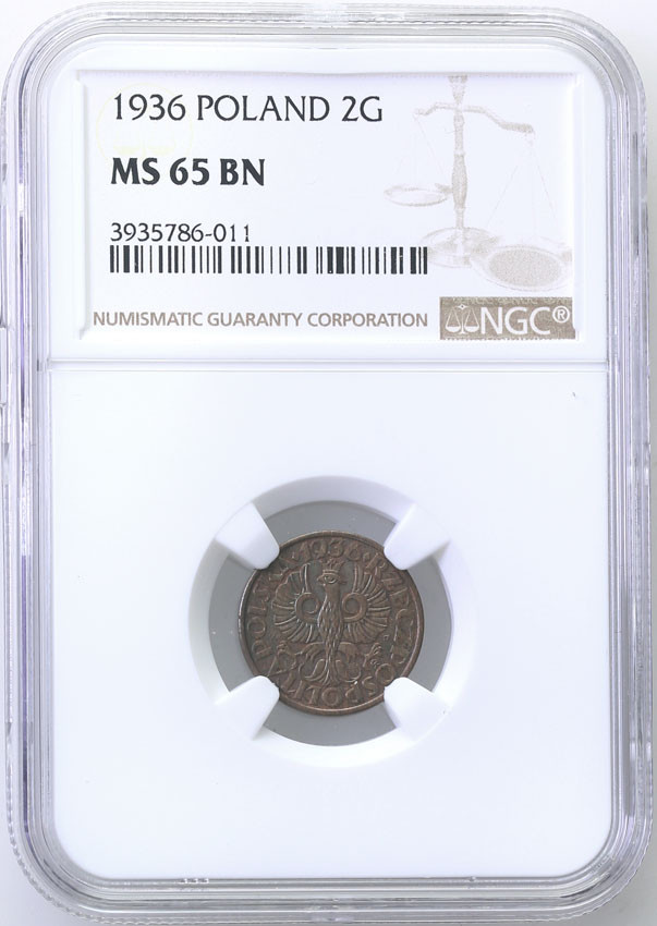 II RP. 2 grosze 1936 NGC MS65 BN (2 MAX)